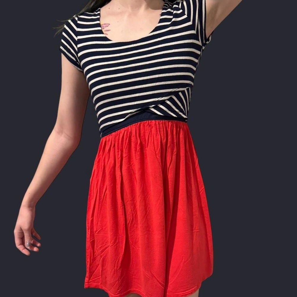 Navy Blue, White, and Coral / #Striped Dress / Espresso / #Nautical / Size S